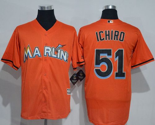 marlins #51 Ichiro Suzuki Orange New Cool Base Stitched MLB Jersey - Click Image to Close